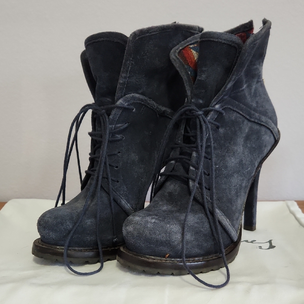 Elizabeth and James Dark Blue Heeled Boots